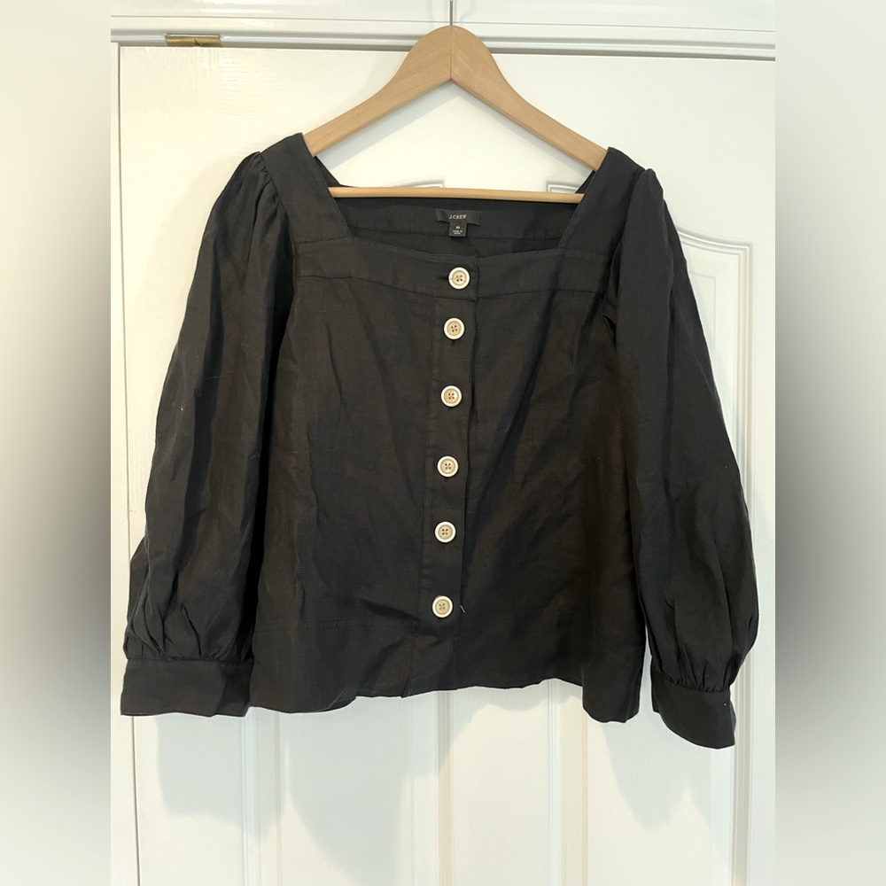 J. Crew Squareneck button-front linen top, Black